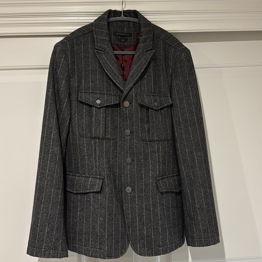 John Varvatos Luxe XL Gray Pinstripe Men's Blazer Jacket. Wool Polyester. NWT